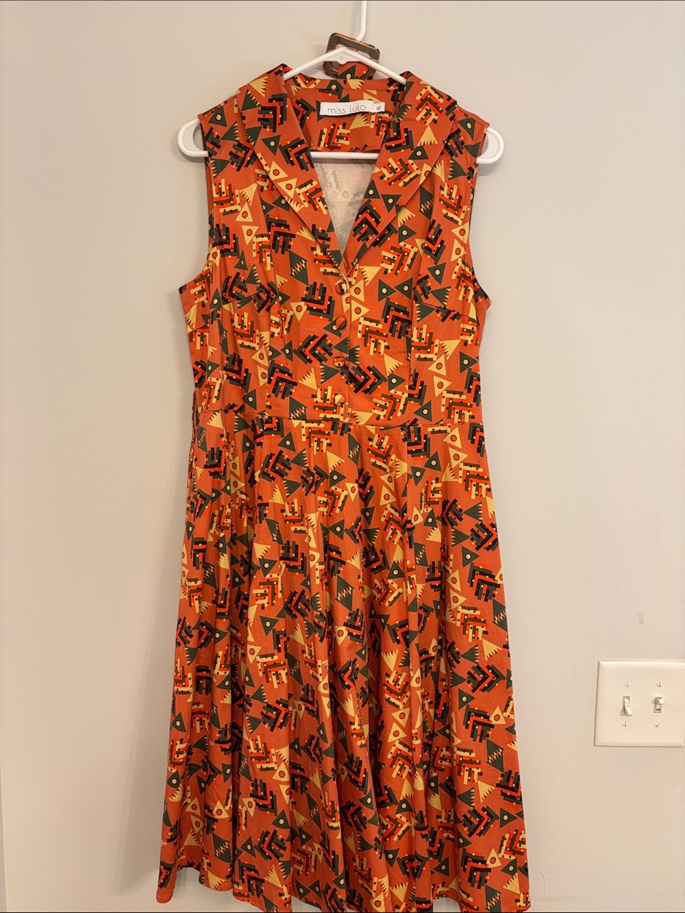 Miss Lola Orange Printed shirt dress